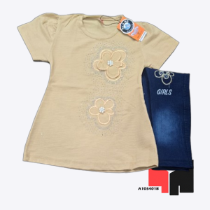 Floral Embellished Girls' T-Shirt and Denim Set