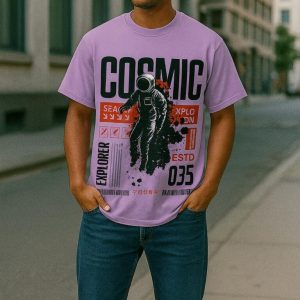 “Cosmic Explorer 035” Lavender Oversized Tee – 240 gsm