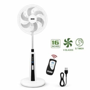 Elbee LB-1266 16-Inch Rechargeable Remote Pedestal Fan – White