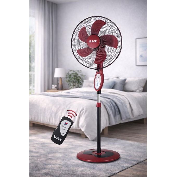 Elbee LB-879R 18-Inch 7-Blade Remote Pedestal Fan – Grey - Image 2