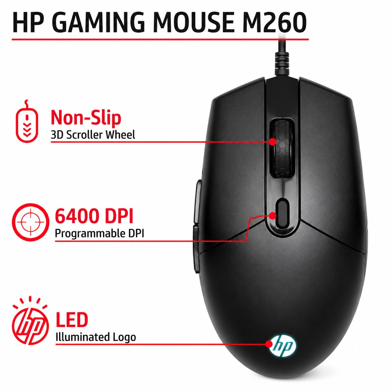 HP M260 Wired RGB Gaming Mouse – Black