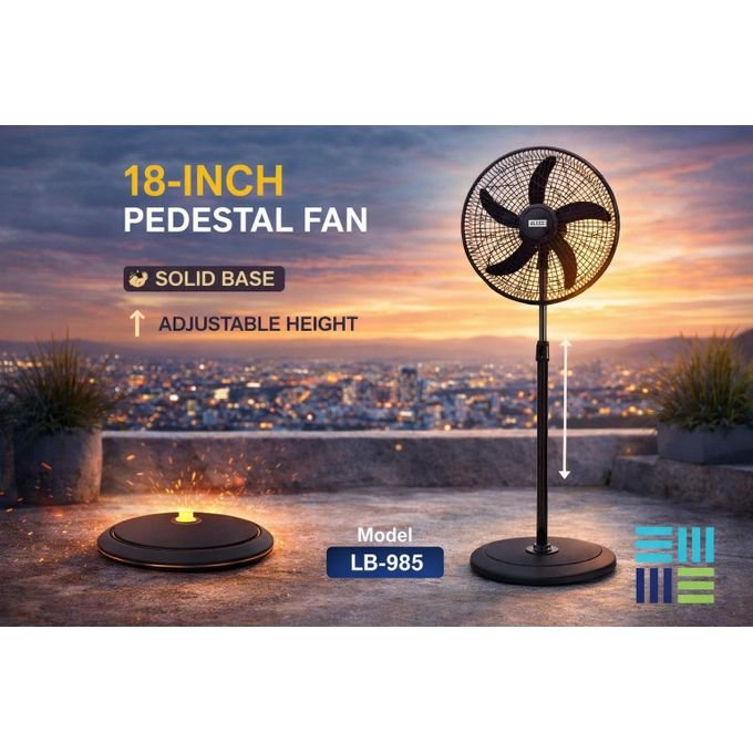 Elbee LB-985 18-Inch 5-Blade Pedestal Fan – Black - Image 4