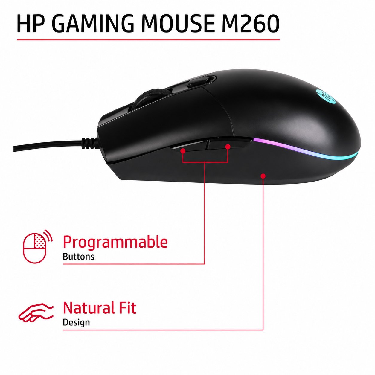HP M260 Wired RGB Gaming Mouse – Black - Image 2