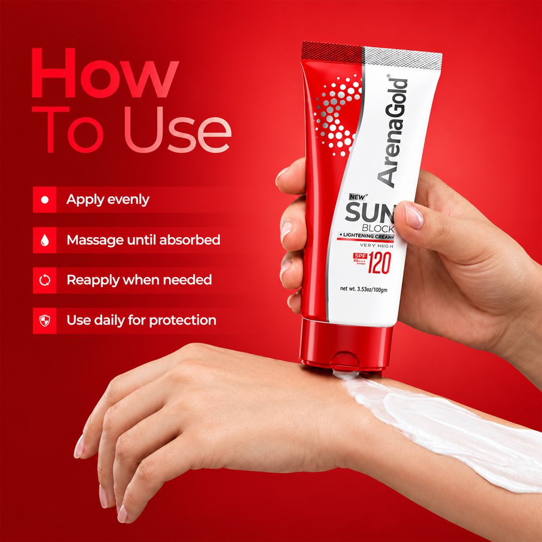 ArenaGold SPF 120++ Brightening Sunscreen – 100 g - Image 4
