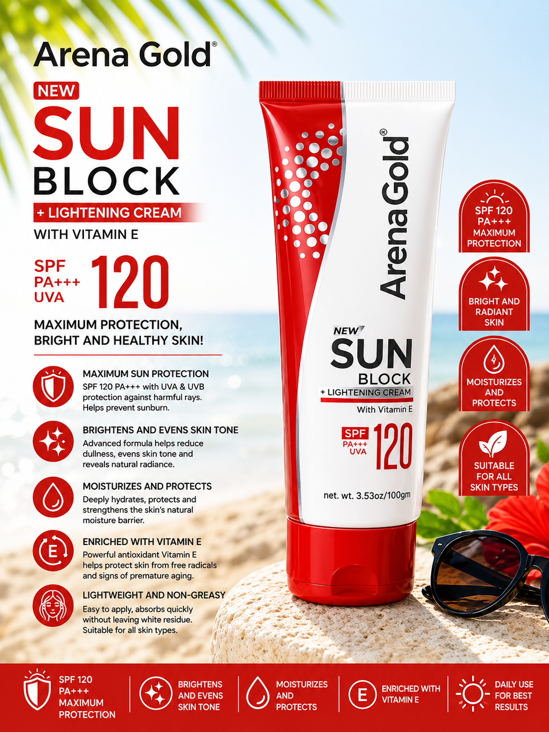 ArenaGold SPF 120++ Brightening Sunscreen – 100 g - Image 5