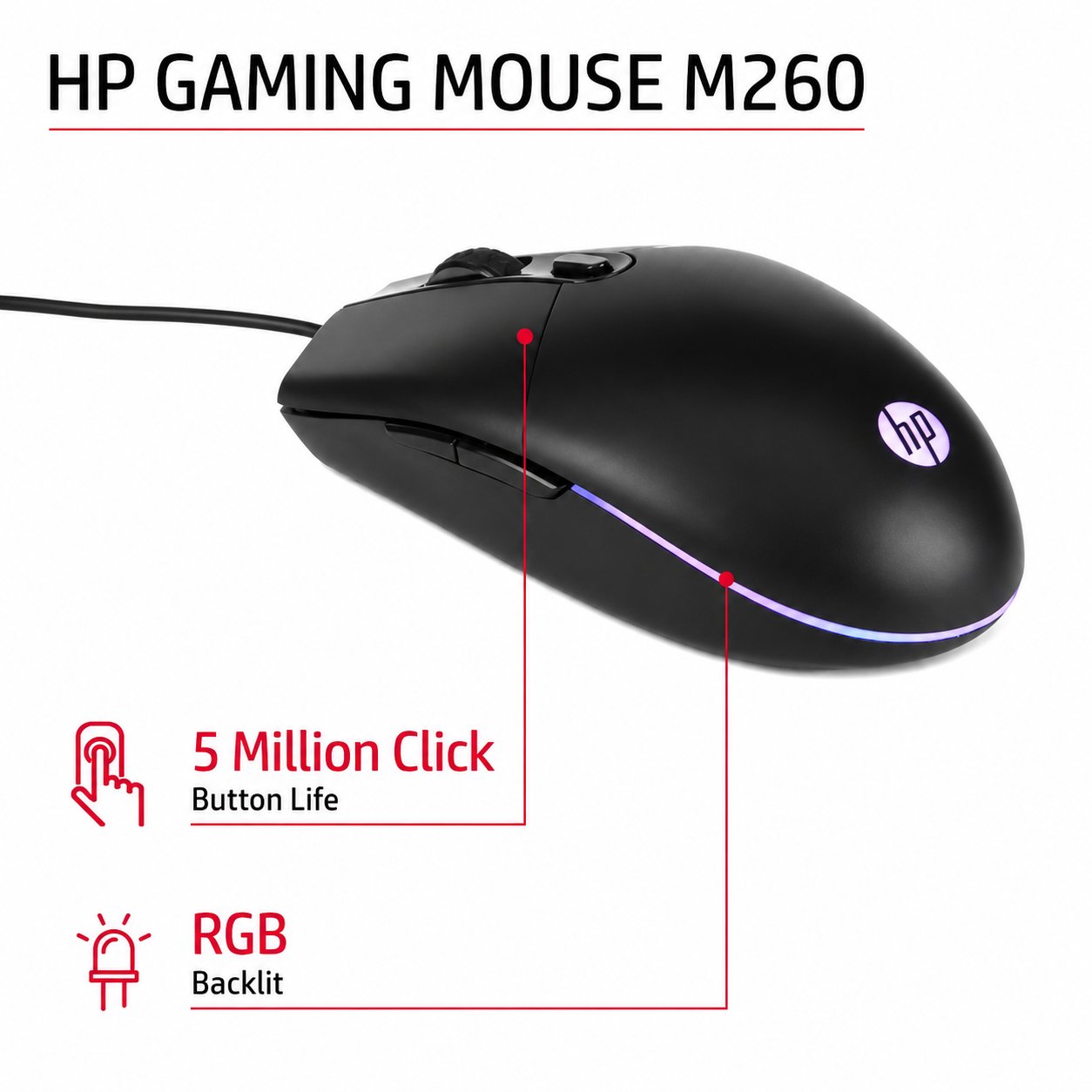 HP M260 Wired RGB Gaming Mouse – Black - Image 4