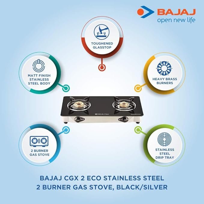 Bajaj CGX 2 ECO Two-Burner Stainless Steel Gas Stove - Image 3
