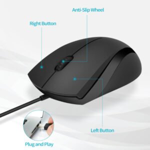 Rapoo N1600 Silent Wired USB Mouse – Black