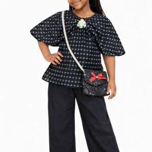 Girls Butterfly-Sleeve Top & Navy Pants Set - JSTAR0010