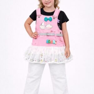 Girls Colorful Three-Piece Pinafore Set - 1334