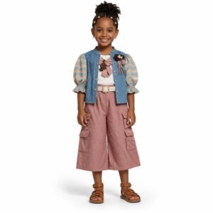 Girls Denim Jacket & Cargo Pants Set - 4724