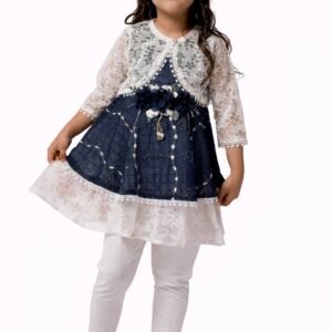 Girls Elegant Navy Party Dress with White Lace Bolero - 4682