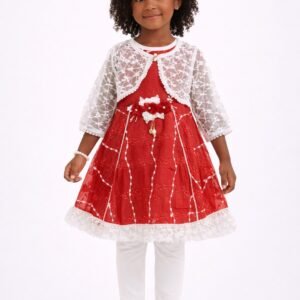Girls Elegant Three-Piece Dress, Bolero & Leggings Set - 4683