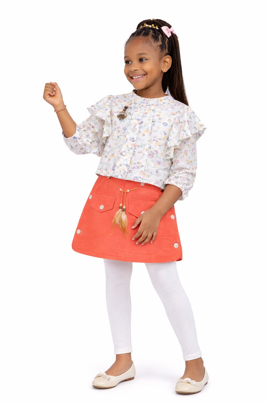 Girls Embroidered Summer Top & Ruffle Shirt Set - 4651