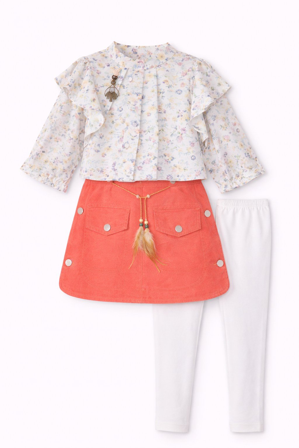 Girls Embroidered Summer Top & Ruffle Shirt Set - 4651 - Image 2