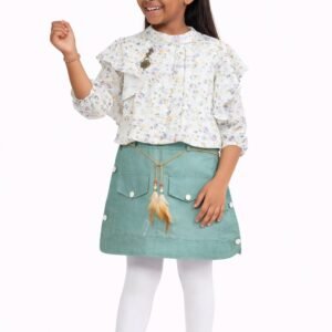 Girls Embroidered Summer Top & Ruffle Shirt Set - 4652
