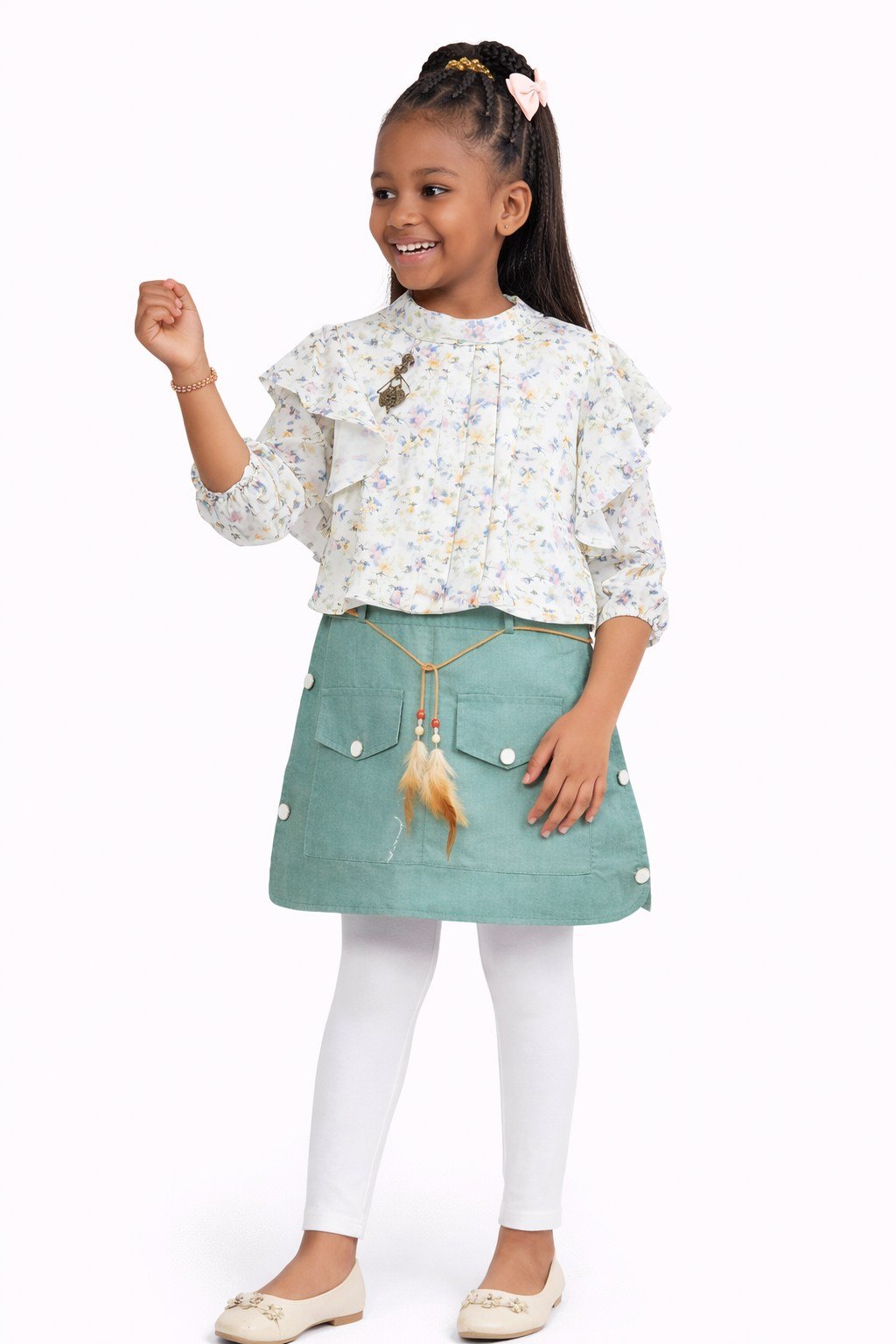 Girls Embroidered Summer Top & Ruffle Shirt Set - 4652