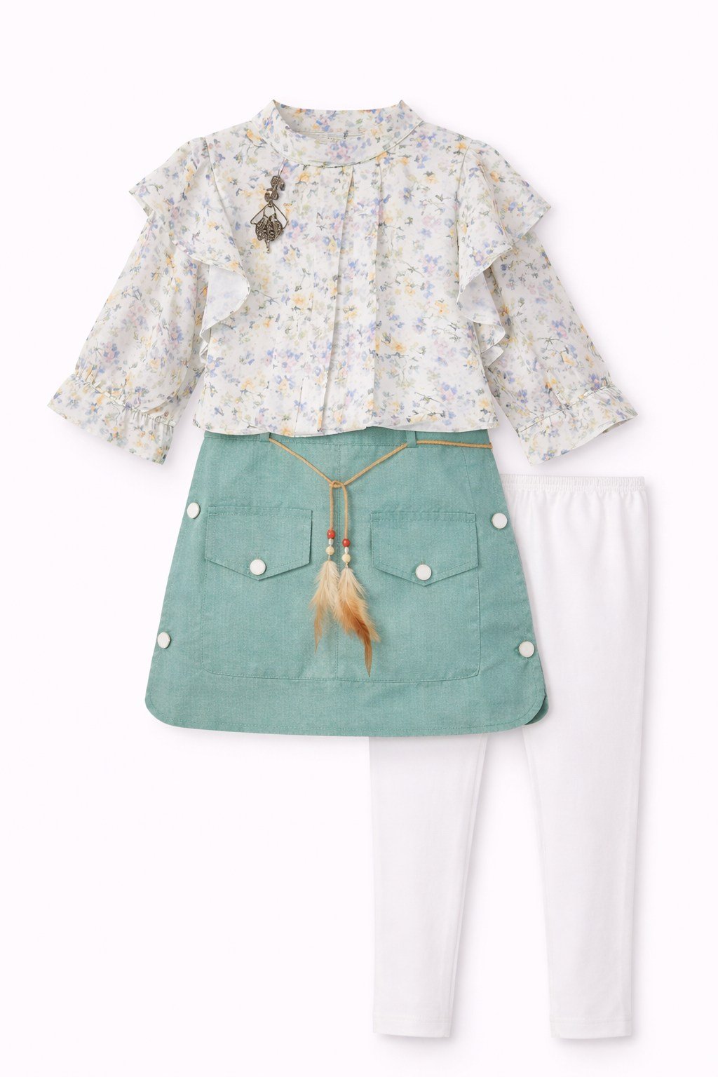 Girls Embroidered Summer Top & Ruffle Shirt Set - 4652 - Image 2