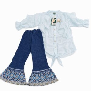 Girls Embroidered Summer Top & Ruffle Shirt Set - 4689B