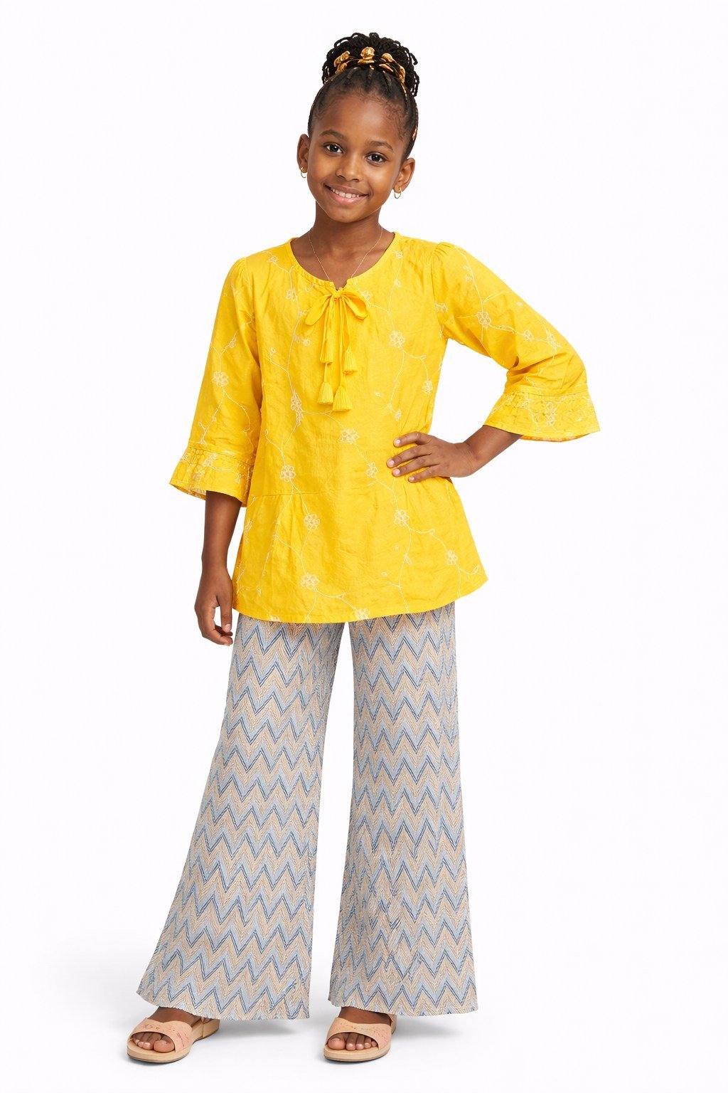 Girls Embroidered Top & Chevron Palazzo Set - 4704