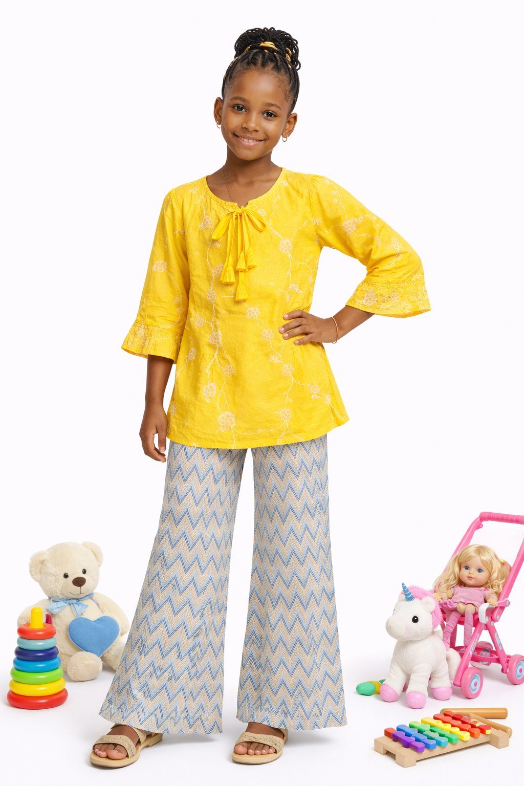 Girls Embroidered Top & Chevron Palazzo Set - 4704 - Image 3