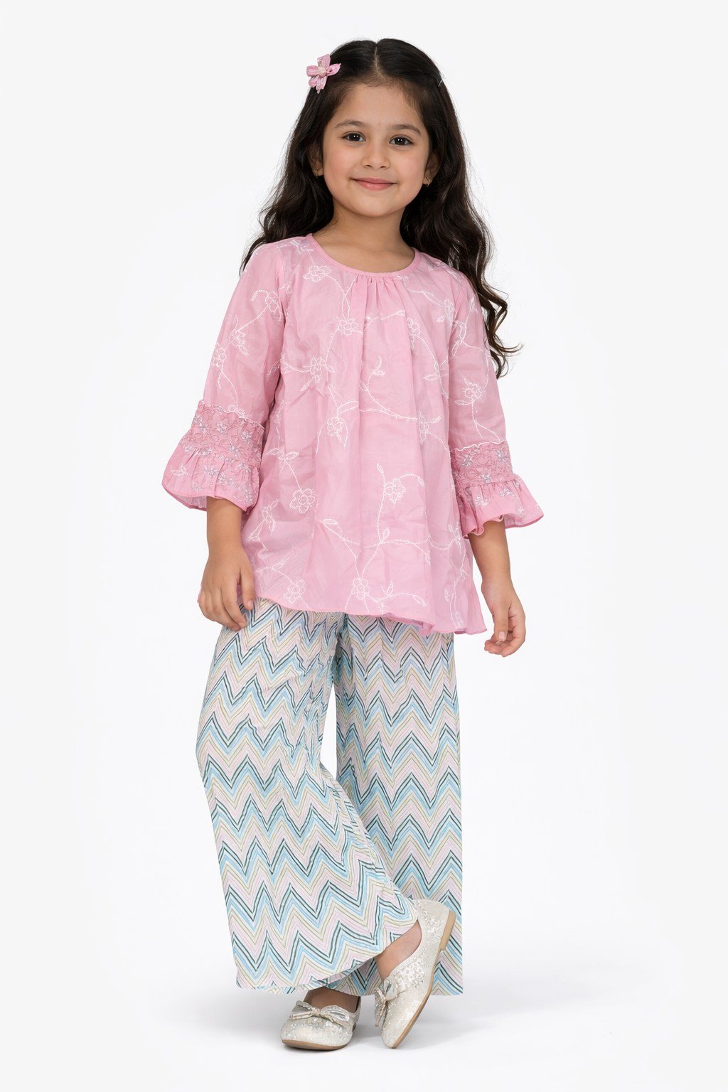 Girls Embroidered Top & Chevron Palazzo Set - 4704 - Image 6
