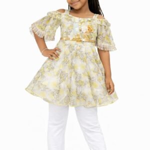 Girls Floral Dress & White Leggings Set - 4702