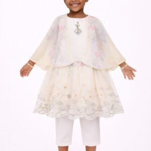 Girls Floral Tulle Cape Dress & White Leggings Set - 1407