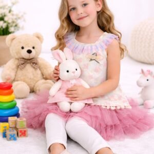 Girls Ivory Lace Dress, Pink Bolero & White Leggings Set - 1409
