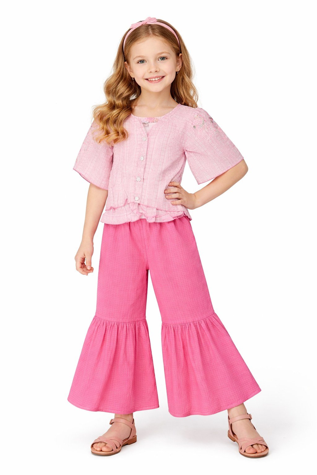 Girls Pink Ruffle Two-Piece Set - 4694
