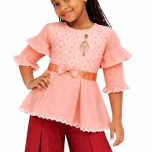 Girls Ruched Top & Wide-Leg Pants Set - 465960