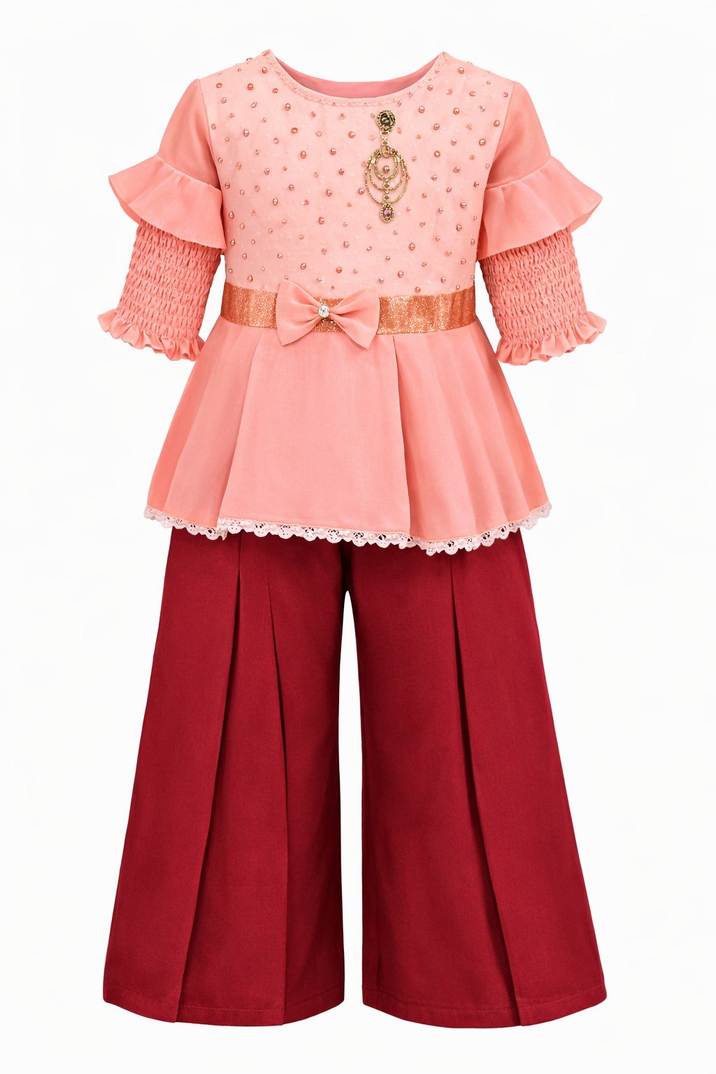 Girls Ruched Top & Wide-Leg Pants Set - 465960 - Image 3