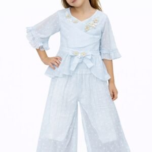 Girls Ruffle Top & Wide-Leg Pants Set - 4712