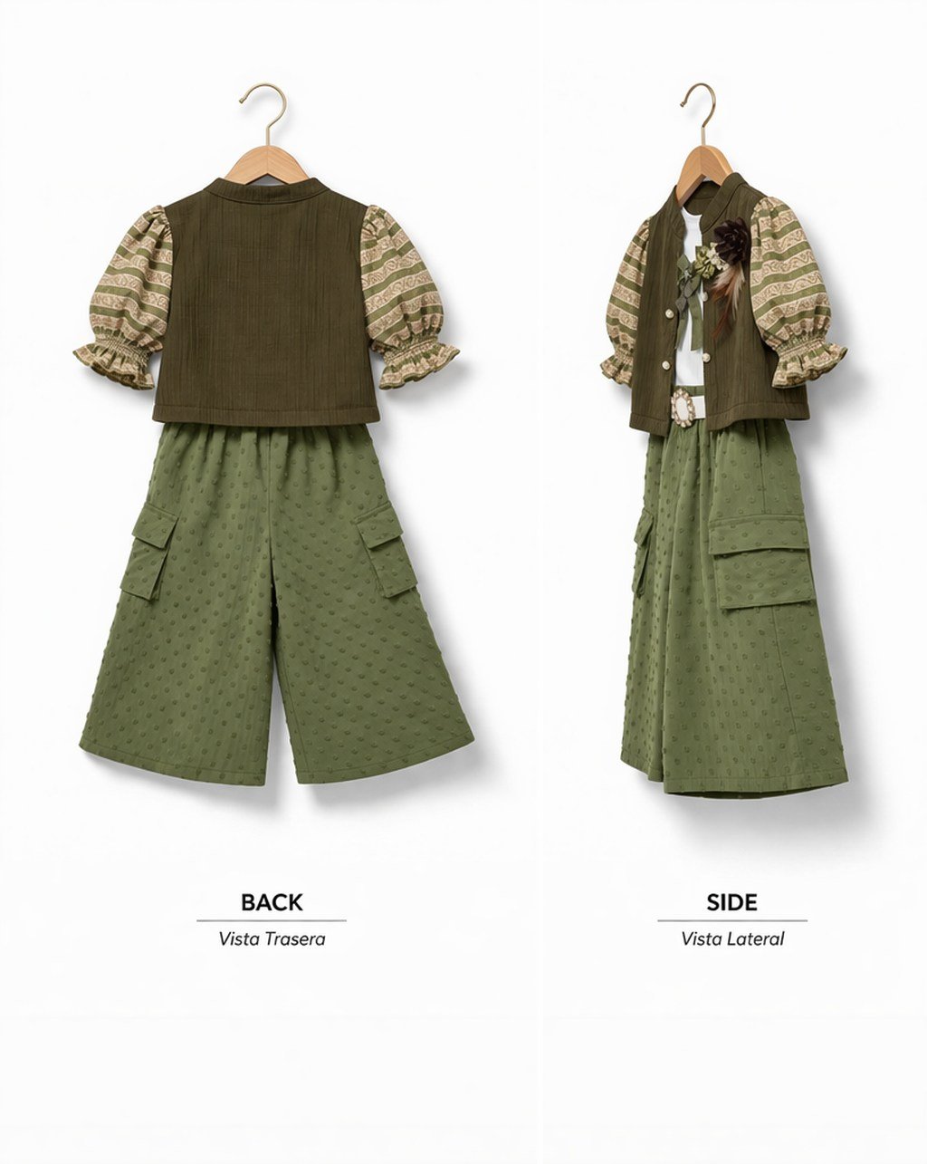 Girls Velvet Jacket & Olive Cargo Pants Set - 4724 - Image 4