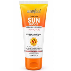 Newface Face & Body Sun Block SPF 60 PA+++ – Mineral Sunscreen, UVA/UVB Protection, Oil-Free & Water Resistant, 120 ml
