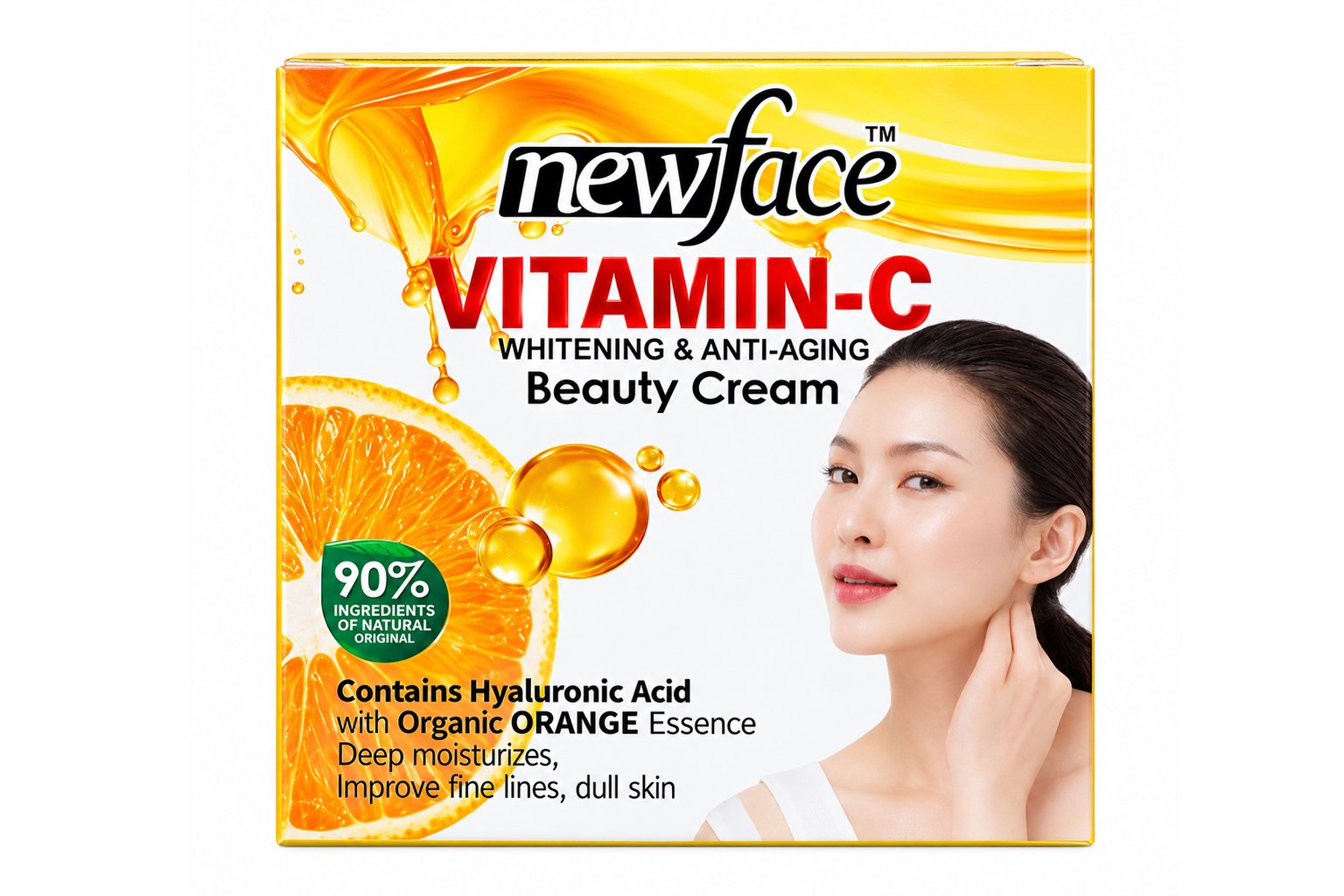 NewFace Vitamin C Brightening & Anti-Aging Beauty Cream – Hyaluronic Acid & Organic Orange Essence – Hydrating Facial Care