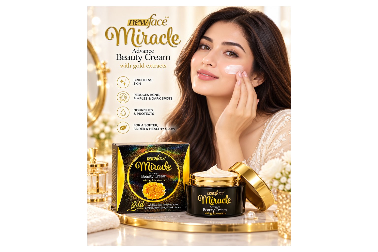 NewFace Miracle 24K Gold Beauty Cream – Advanced Facial Care for Radiance, Dark Spots & Blemish Appearance - Image 3