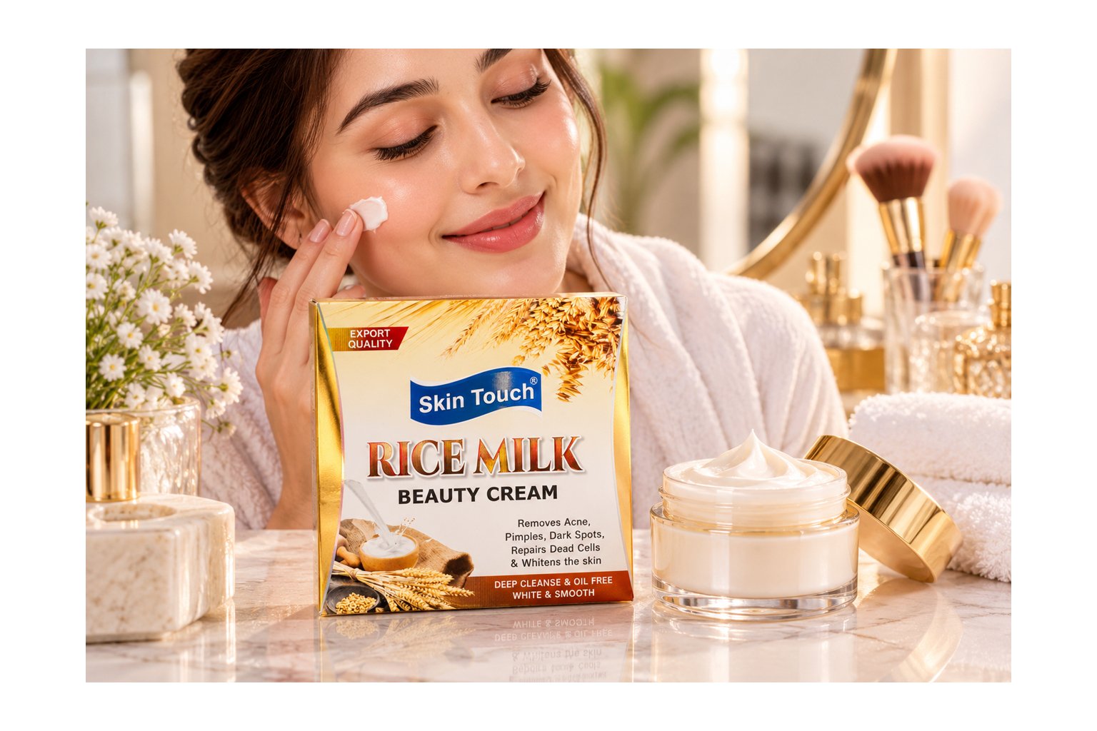 Skin Touch Rice Milk Beauty Cream – Brightening Facial Care, Dark Spot Appearance & Oil-Free Finish - Image 3