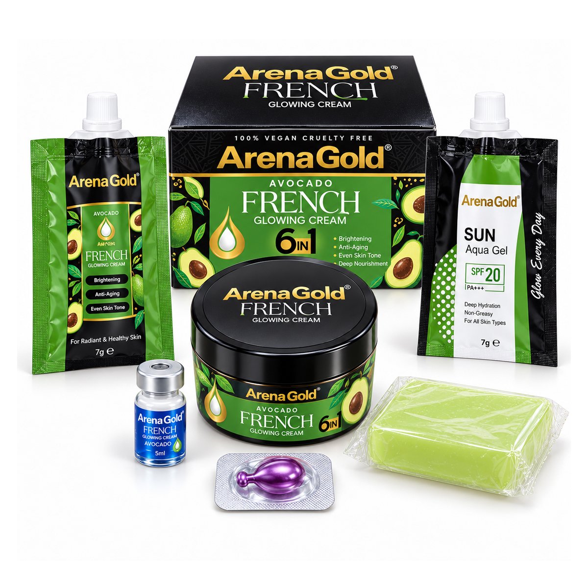 ArenaGold French 6-in-1 Glowing Cream Set – Avocado - Image 2