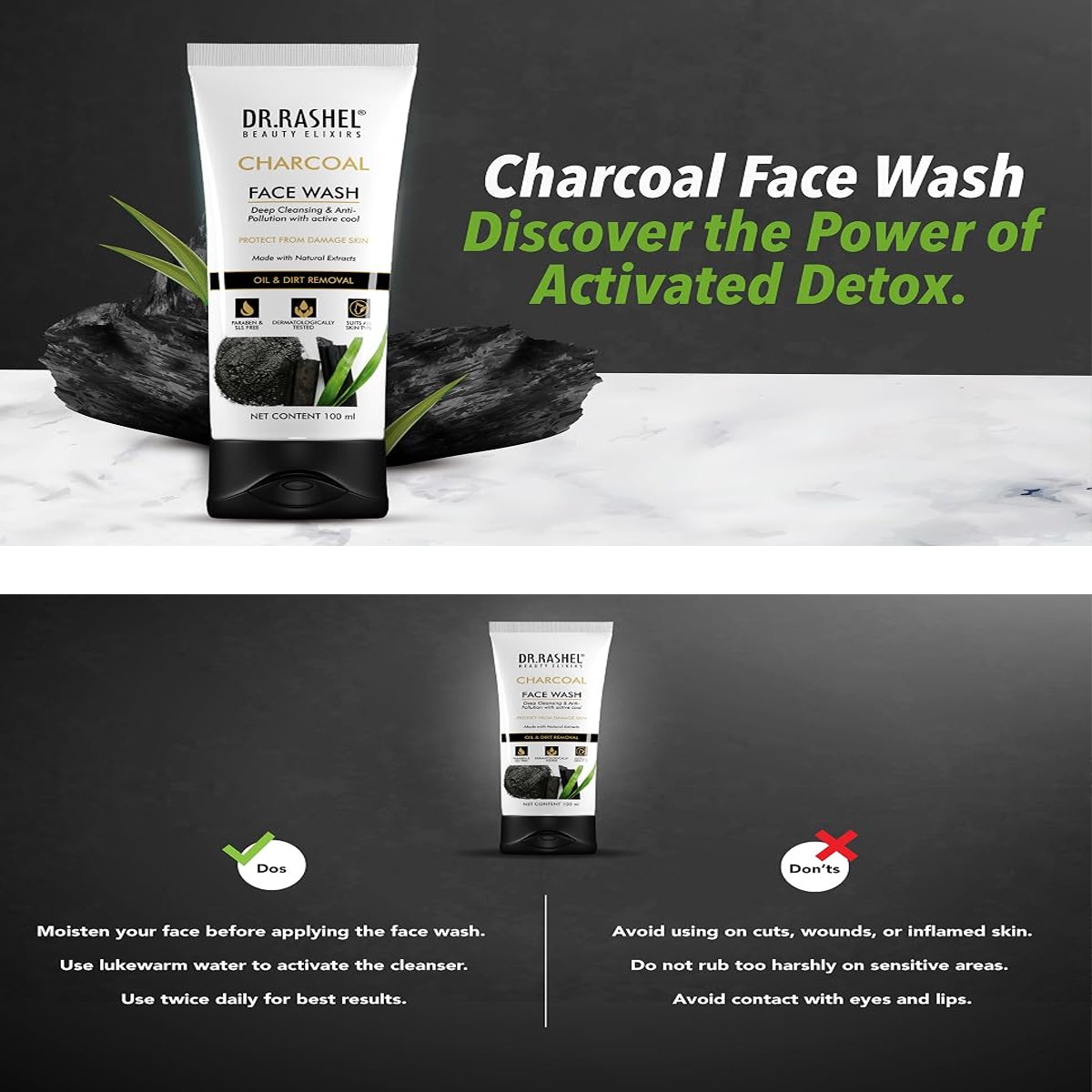 Dr. Rashel Charcoal Face Wash — 100 ml — packaging and product details