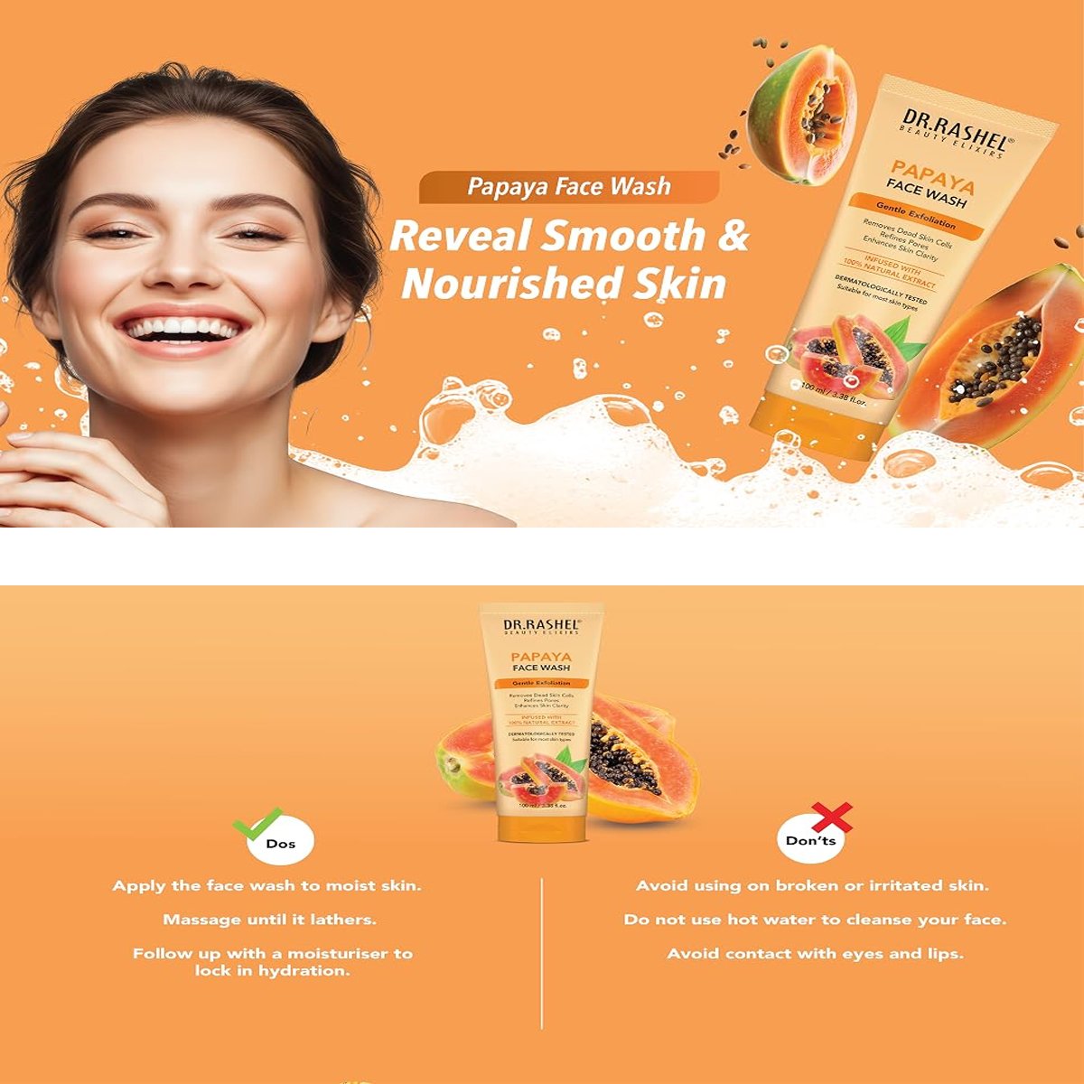 Dr. Rashel Papaya Face Wash — 100 ml — packaging and product details