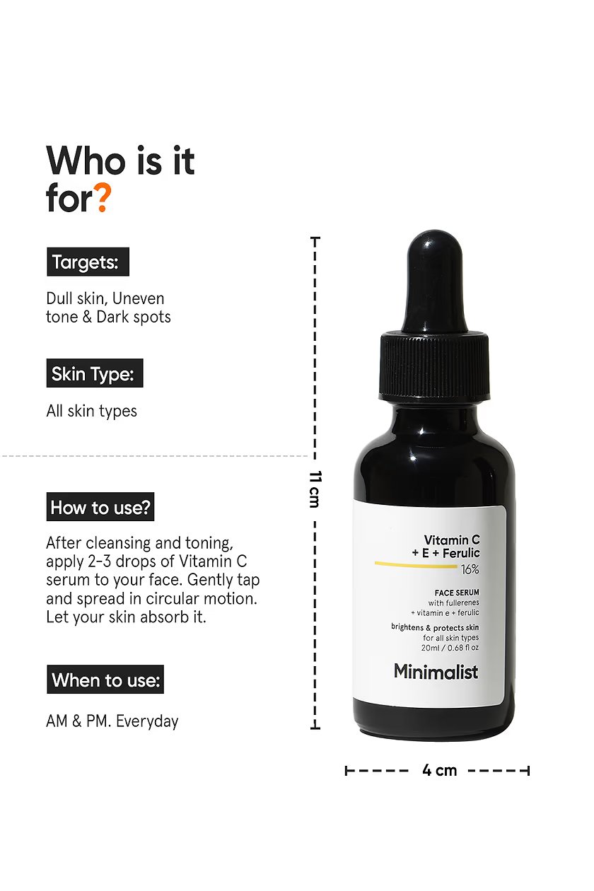 Minimalist Vitamin C + E + Ferulic 16% Face Serum – Antioxidant-Focused Facial Care - Image 3