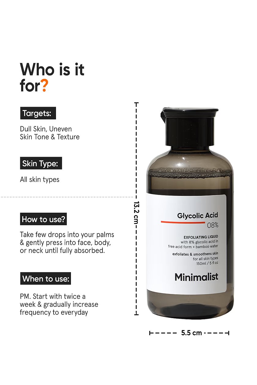 Minimalist Glycolic Acid 8% Toner – Exfoliating Face Toner | 150 ml - Image 4