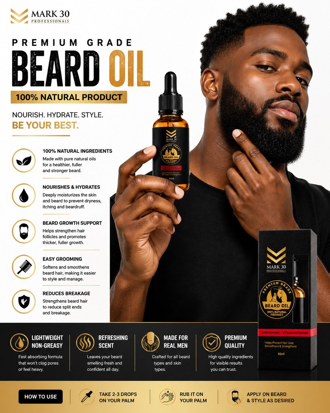 MARK 30 Premium Nourishing & Straightening Beard Oil - 30ml - Image 3