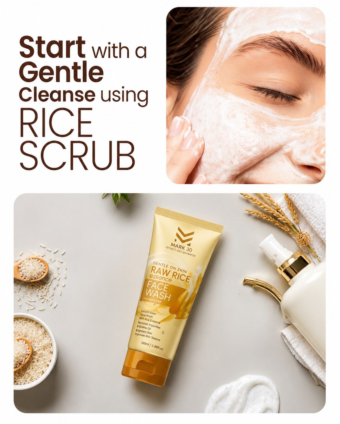 MARK 30 Raw Rice Essence Face Cleanser - 100g - Image 2